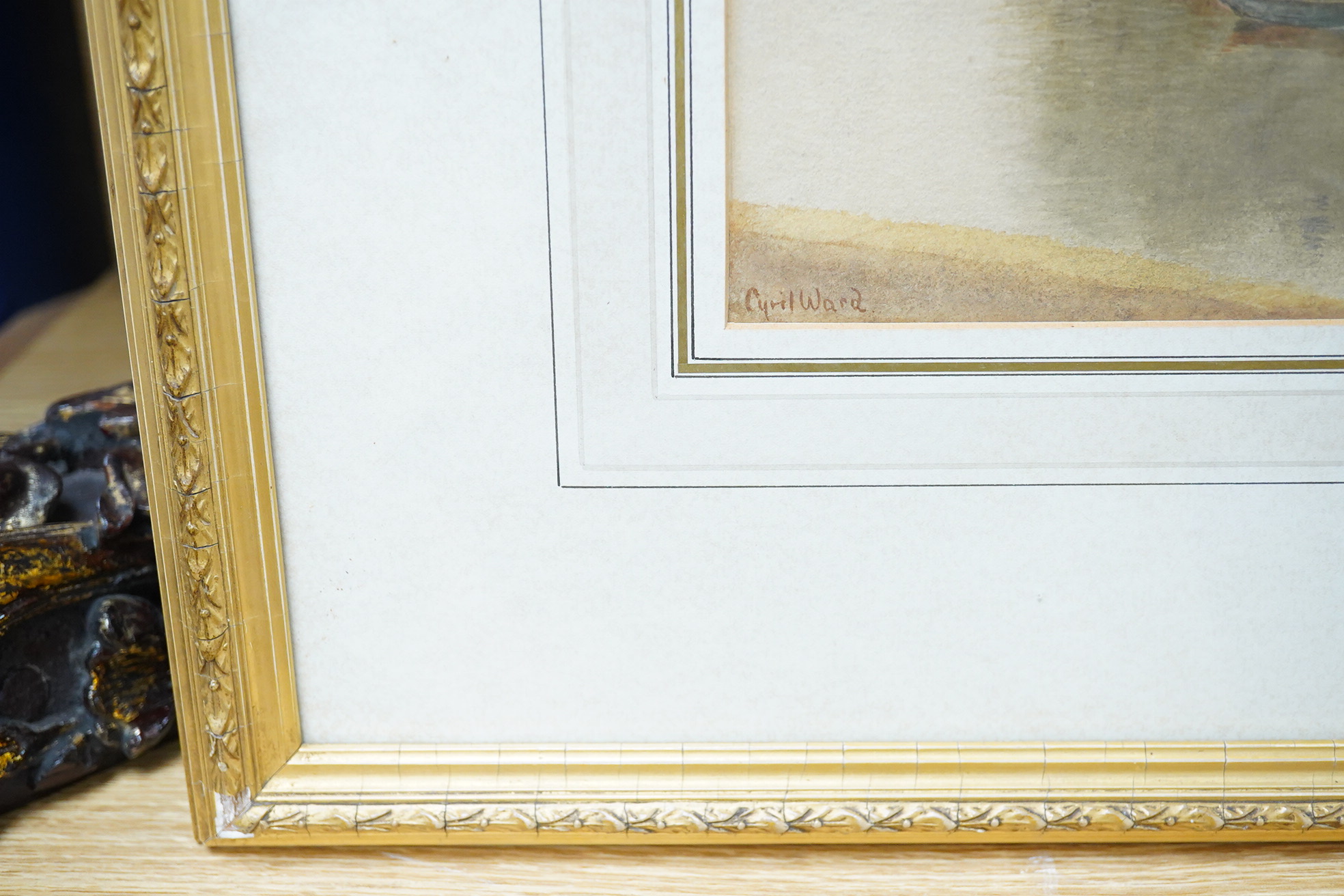 Cyril Ward (1863-1935), Moored fishing boats, signed, watercolour, details verso, 25 x 17cm